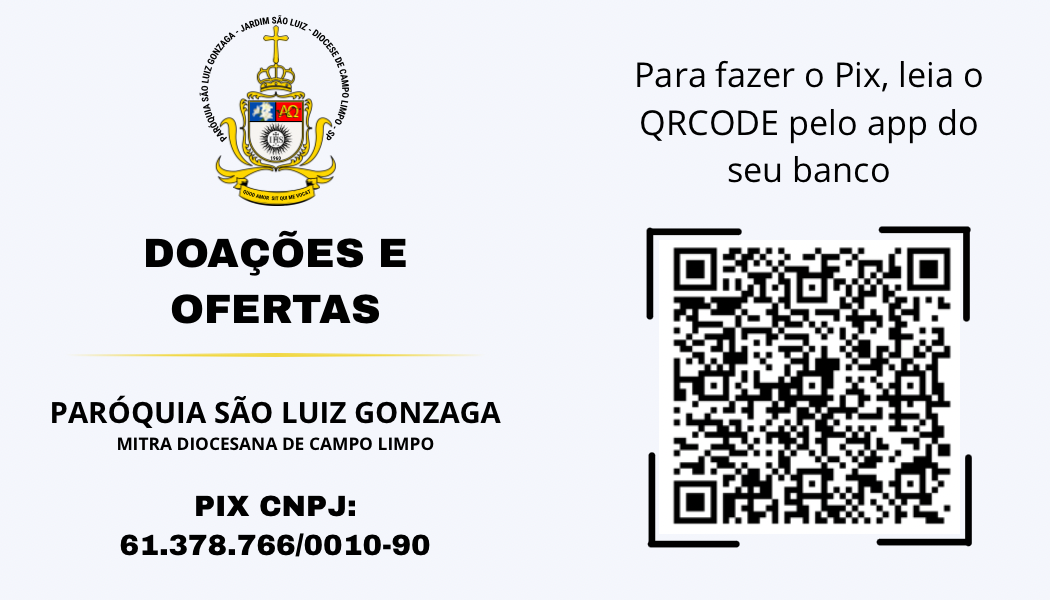 Cartão oficial de doações da Paróquia São Luiz Gonzaga com QR Code PIX