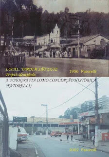 O mesmo local em 1956, com a capela, e em 2002, já sem ela