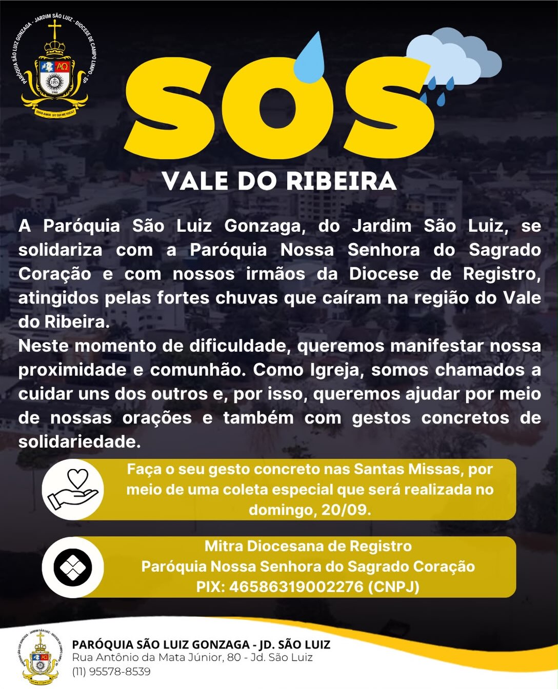 Arte da campanha de solidariedade às famílias atingidas pela cheia no Vale do Ribeira